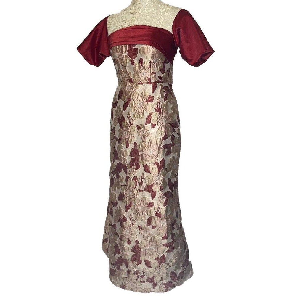 Floral Red Jacquard Formal Prom Dress Off Shoulder Mermaid Gown sz S Measured
